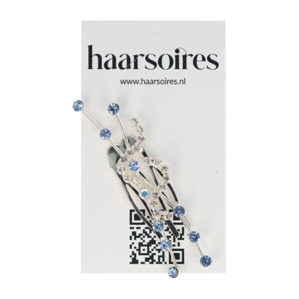 Haarspeld Sierkam Opsteekkam 2cm - Strass Steentjes - Metaal - Zilver Blauw