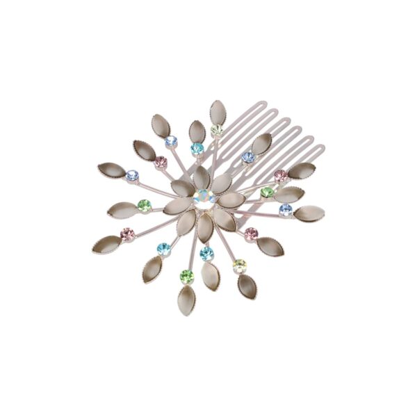 Haarspeld Sierkam Opsteekkam 6cm - Waaiervorm Rond - Steentjes - Metaal - Zilver - Multicolor Grijs