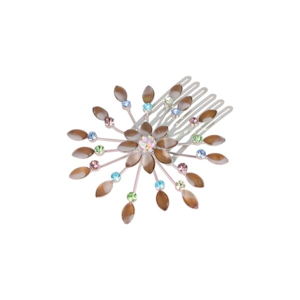 Haarspeld Sierkam Opsteekkam 6cm - Waaiervorm Rond - Steentjes - Metaal - Zilver - Multicolor Bruin