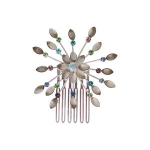 Haarspeld Sierkam Opsteekkam 6cm - Waaiervorm Rond - Steentjes - Metaal - Zilver - Multicolor Grijs