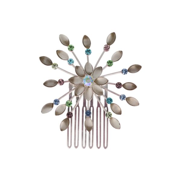 Haarspeld Sierkam Opsteekkam 6cm - Waaiervorm Rond - Steentjes - Metaal - Zilver - Multicolor Grijs