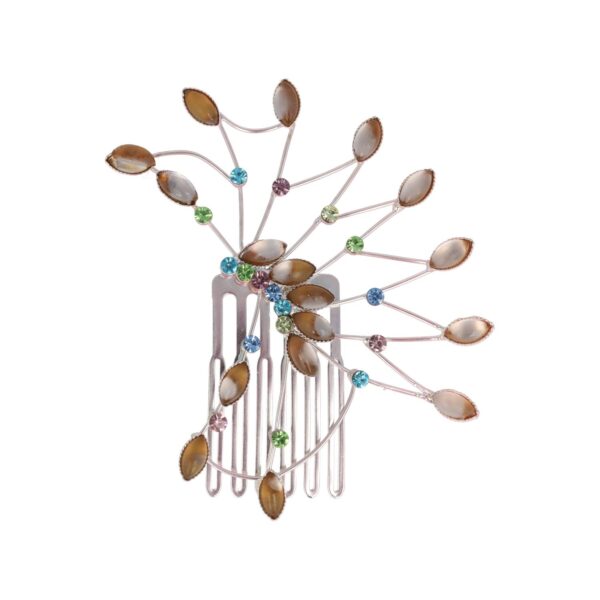 Haarspeld Sierkam Opsteekkam 6cm - Waaiervorm - Steentjes - Metaal - Zilver - Multicolor Bruin