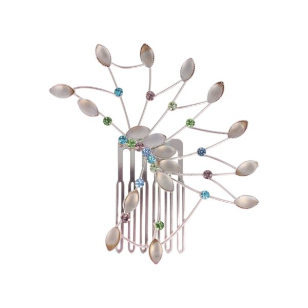 Haarspeld Sierkam Opsteekkam 6cm - Waaiervorm - Steentjes - Metaal - Zilver - Multicolor Grijs