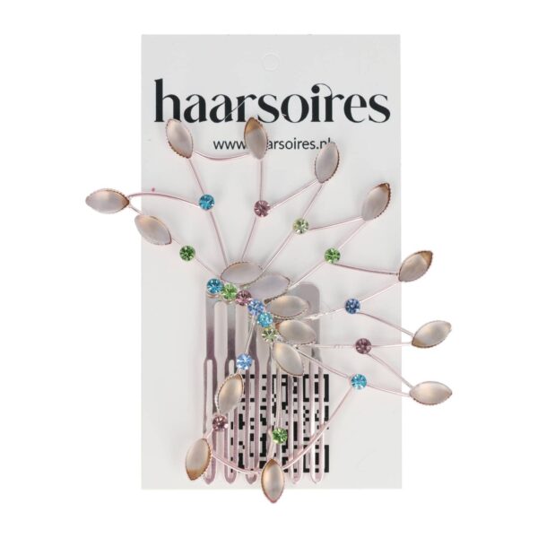 Haarspeld Sierkam Opsteekkam 6cm - Waaiervorm - Steentjes - Metaal - Zilver - Multicolor Grijs