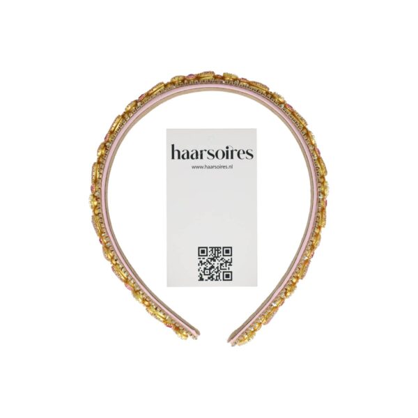 diadeem facet stenen_12 Haarband Diadeem 1,5cm – Facetkralen - Strass Steentjes – Roze