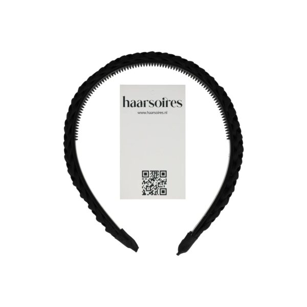 Haarband Diadeem 1.5cm – Gevlochten – Effen Stof & Kunststof – Zwart