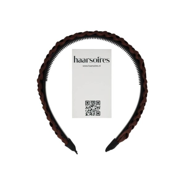 Haarband Diadeem 1.5cm – Gevlochten – Effen Stof & Kunststof – Donkerbruin