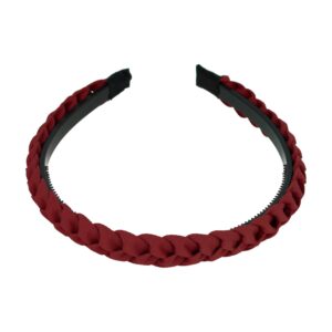 Haarband Diadeem 1.5cm – Gevlochten – Effen Stof & Kunststof – Donkerrood