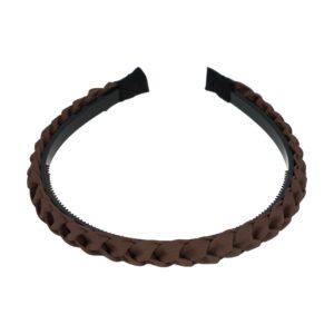 Haarband Diadeem 1.5cm – Gevlochten – Effen Stof & Kunststof – Donkerbruin