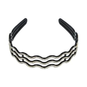 Haarband Diadeem 2,5cm – Open Wave 3 Rijen – Strass Steentjes – Kunststof – Zwart Zilver