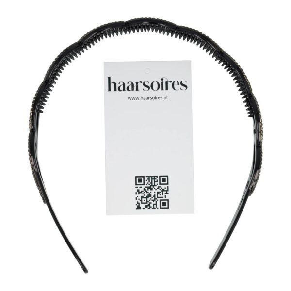 Haarband Diadeem 1,5cm – Gevlochten – Strass Steentjes – Kunststof – Zwart Zilver