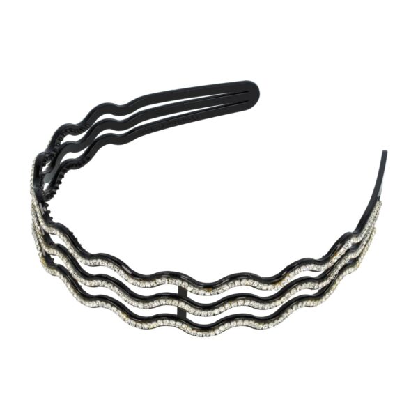 diadeem strass steentjes fantasie_2 Haarband Diadeem 2,5cm – Open Wave 3 Rijen – Strass Steentjes – Kunststof – Zwart Zilver