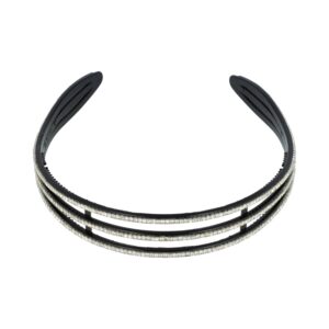Haarband Diadeem 2,5cm – Open 3 Rijen – Strass Steentjes – Kunststof – Zwart Zilver