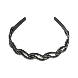 Haarband Diadeem 1,5cm – Gevlochten – Strass Steentjes – Kunststof – Zwart Zilver