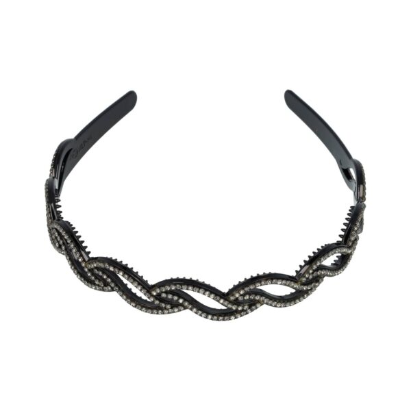 Haarband Diadeem 1,5cm – Gevlochten – Strass Steentjes – Kunststof – Zwart Zilver