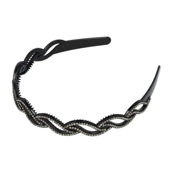 Haarband Diadeem 1,5cm – Gevlochten – Strass Steentjes – Kunststof – Zwart Zilver