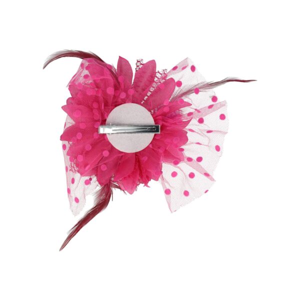 Haarspeld Duckklem 12cm - XL Bloem - Stof met Kralen & Veren – Fuchsia Roze
