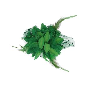 Haarspeld Duckklem 12cm - XL Bloem - Stof met Kralen & Veren – Groen