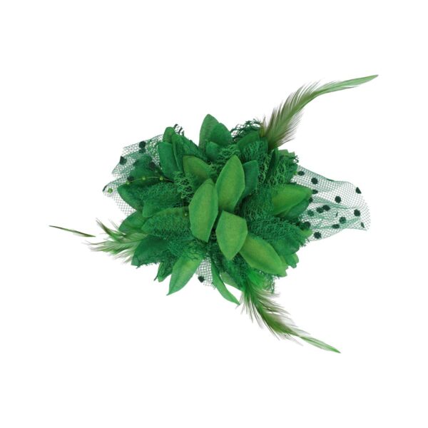 Haarspeld Duckklem 12cm - XL Bloem - Stof met Kralen & Veren – Groen