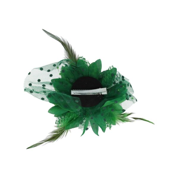 Haarspeld Duckklem 12cm - XL Bloem - Stof met Kralen & Veren – Groen