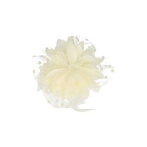 Haarspeld Duckklem 12cm - XL Bloem - Stof met Kralen & Veren – Creme