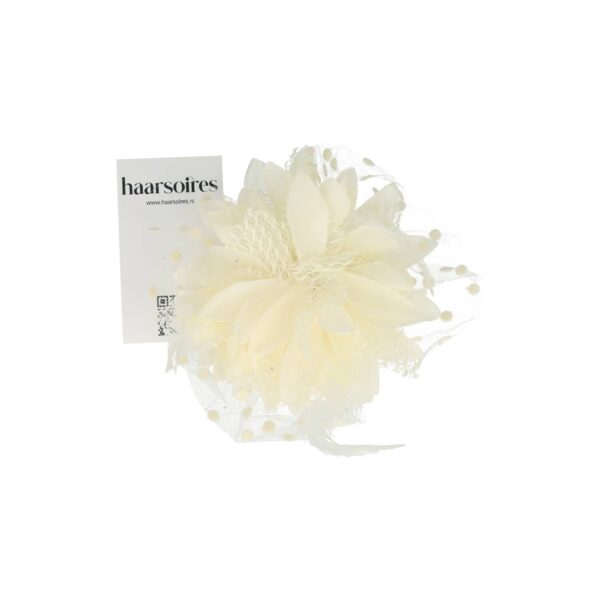Haarspeld Duckklem 12cm - XL Bloem - Stof met Kralen & Veren – Creme