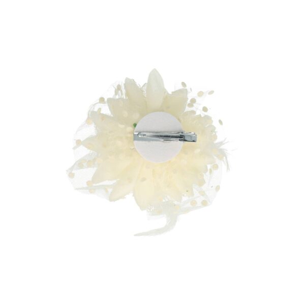 Haarspeld Duckklem 12cm - XL Bloem - Stof met Kralen & Veren – Creme