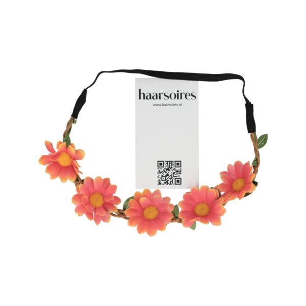 haarband bloemen_4 Haarband Bloemen – Gevlochten – Oranje Roze