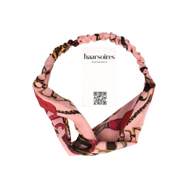 haarband twist ketting patroon twist_4 Haarband Twist 5cm – Ketting Print – Gladde Stof – Roze