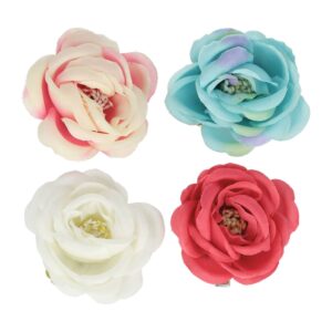Haarspeld Duckklem 5cm – Haarbloem Roos – Roze Wit Blauw – Set van 4