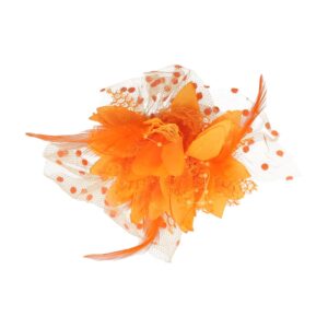 Haarspeld Duckklem 12cm - XL Bloem - Stof met Kralen & Veren – Oranje