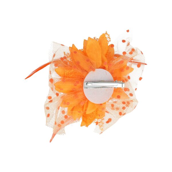 Haarspeld Duckklem 12cm - XL Bloem - Stof met Kralen & Veren – Oranje