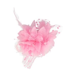 Haarspeld Duckklem 12cm - XL Bloem - Stof met Kralen & Veren – Roze