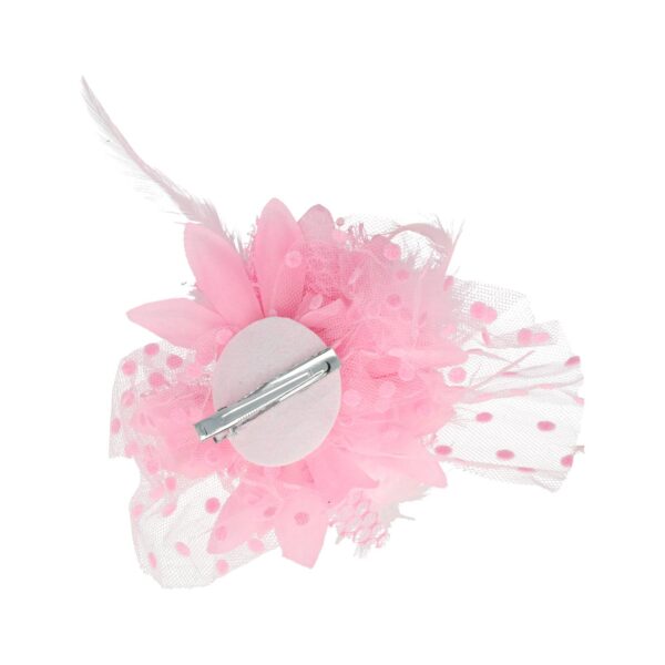 Haarspeld Duckklem 12cm - XL Bloem - Stof met Kralen & Veren – Roze