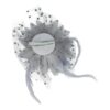 Haarspeld Duckklem 12cm - XL Bloem - Stof met Kralen & Veren – Grijs