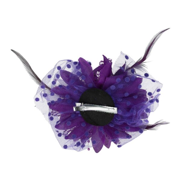 Haarspeld Duckklem 12cm - XL Bloem - Stof met Kralen & Veren – Paars