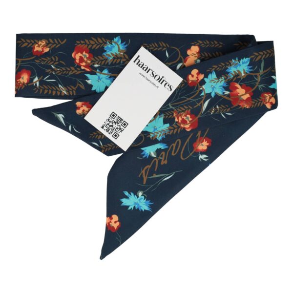 haarsjaaltje print_4 Haarband Haarsjaaltje 95cm - Bloemen Print - Donkerblauw