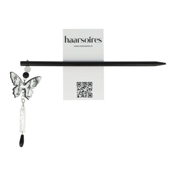 Haarspeld Haarpin 18cm - Haarstokje - Vlinder Ketting Kralen - Zwart