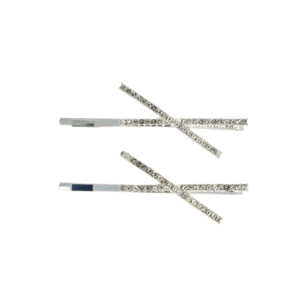 recht dubbel strass zilver_1 Haarspeld Schuifspeldjes 6cm - Recht X-vorm - Strass Steentjes - Zilver - Set van 2