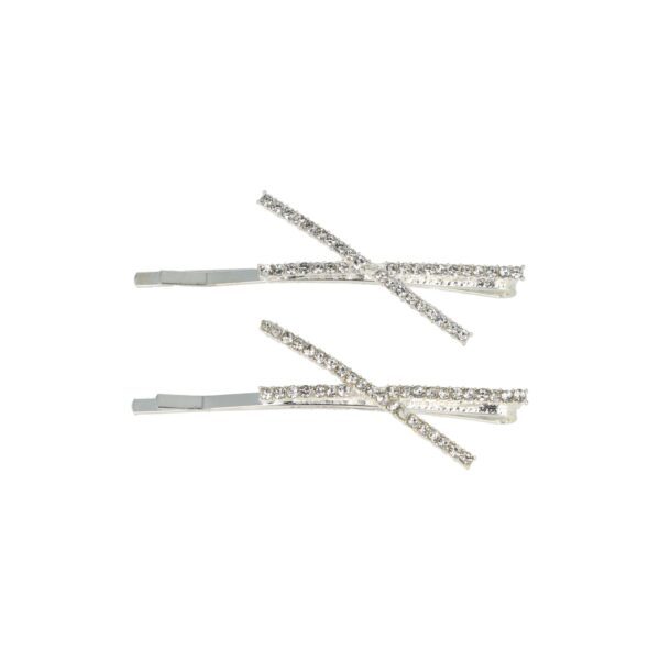 recht dubbel strass zilver_2 Haarspeld Schuifspeldjes 6cm - Recht X-vorm - Strass Steentjes - Zilver - Set van 2