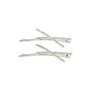 Haarspeld Schuifspeldjes 6cm - Recht X-vorm - Strass Steentjes - Zilver - Set van 2