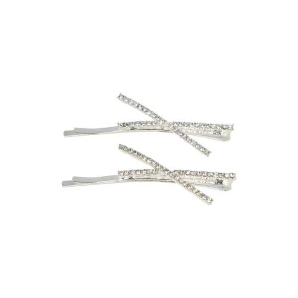 recht dubbel strass zilver_3 Haarspeld Schuifspeldjes 6cm - Recht X-vorm - Strass Steentjes - Zilver - Set van 2