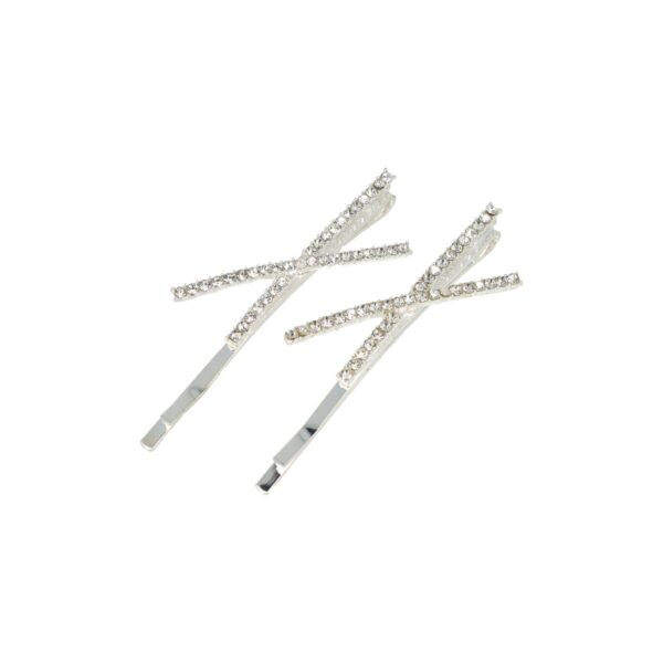 recht dubbel strass zilver_4 Haarspeld Schuifspeldjes 6cm - Recht X-vorm - Strass Steentjes - Zilver - Set van 2