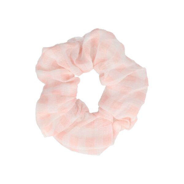 schrunchie print wit roze_1 Haarelastiek Scrunchie – Ruit Print – Dunne Stof – Wit Roze
