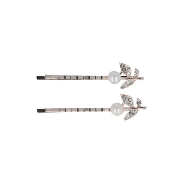 schuifspeldje bloem parel_2 Haarspeld Schuifspeldjes 6cm - Bloem Parel Strass 6cm - Zilver - Set van 2