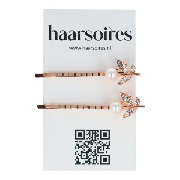 Haarspeld Schuifspeldjes 6cm - Bloem Parel Strass 6cm - Koper - Set van 2