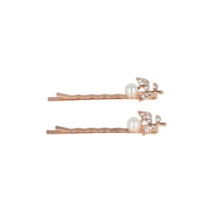 Haarspeld Schuifspeldjes 6cm - Bloem Parel Strass 6cm - Koper - Set van 2
