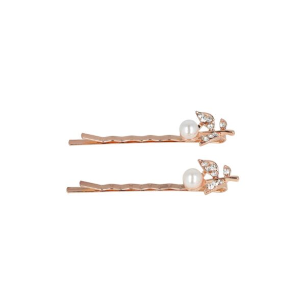 Haarspeld Schuifspeldjes 6cm - Bloem Parel Strass 6cm - Koper - Set van 2