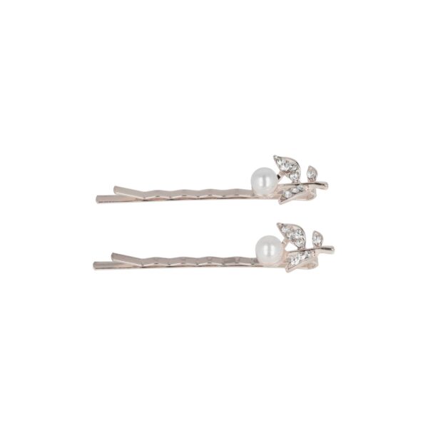 schuifspeldje bloem parel_8 Haarspeld Schuifspeldjes 6cm - Bloem Parel Strass 6cm - Zilver - Set van 2
