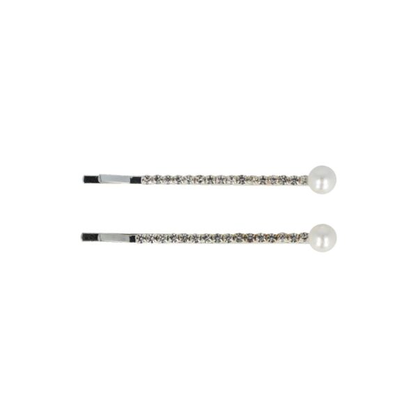 schuifspeldje recht strass parel_2 Haarspeld Schuifspeldjes 6cm - Recht - Strass Steentjes & Parel - Zilver - Set van 2